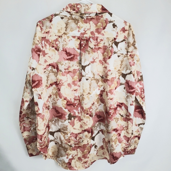 New W/O Tags | ACOA | Satin Button Down Rose Pink Tan & Cream Floral | VICI - Picture 3 of 7